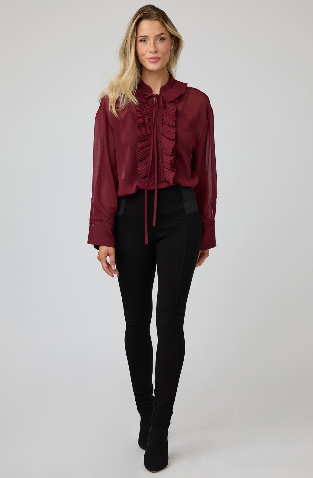 Pleated Jabot Blouse