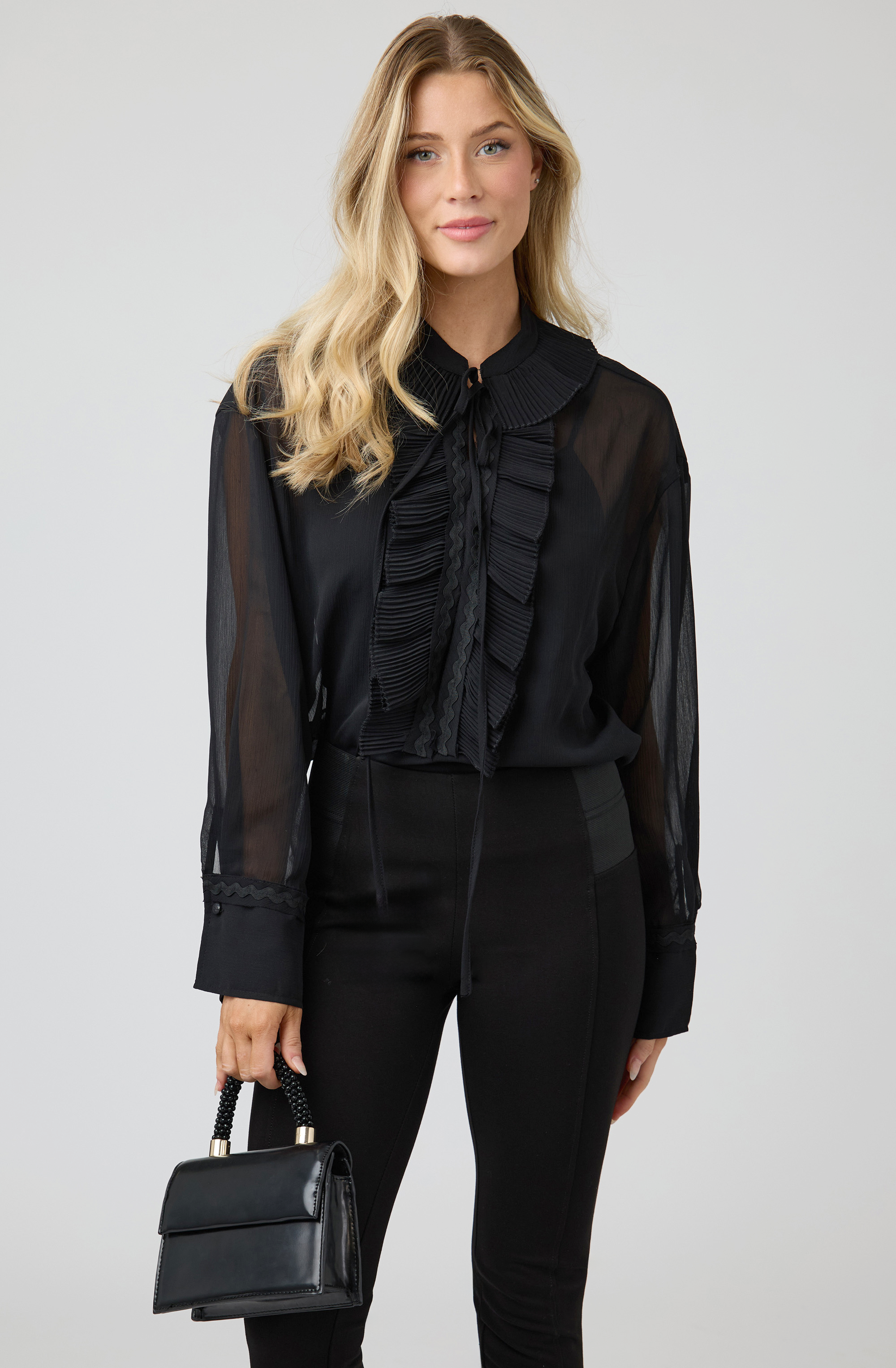 Pleated Jabot Blouse