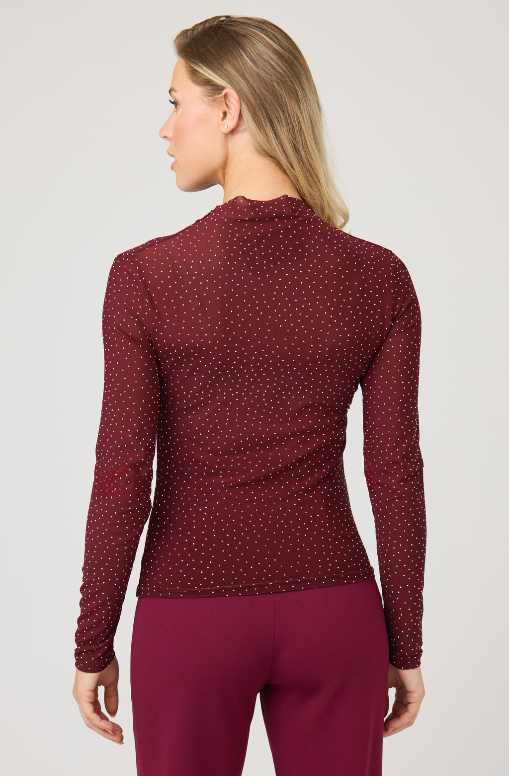 Ruched Rhinestone Mesh Top