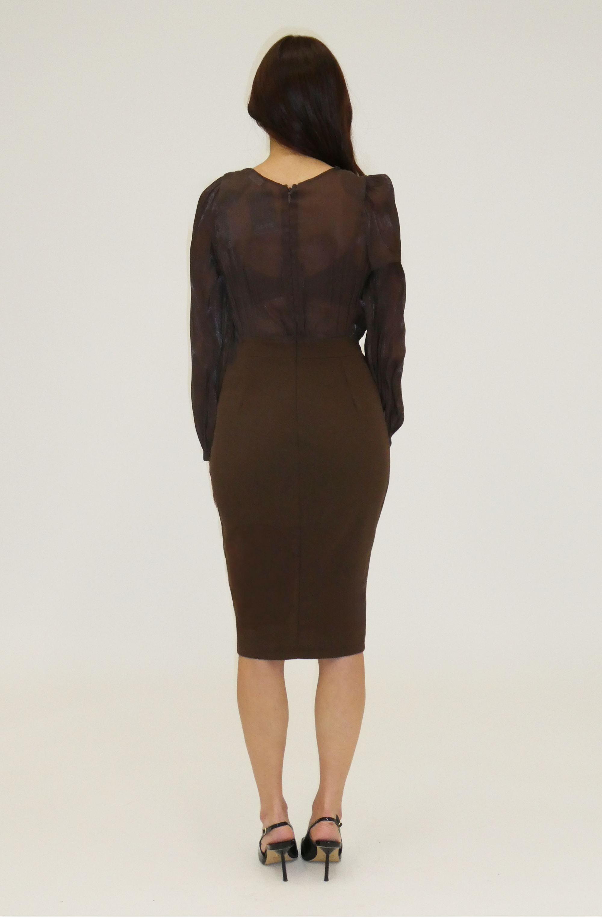 Sheer-Sleeve Mini Dress
