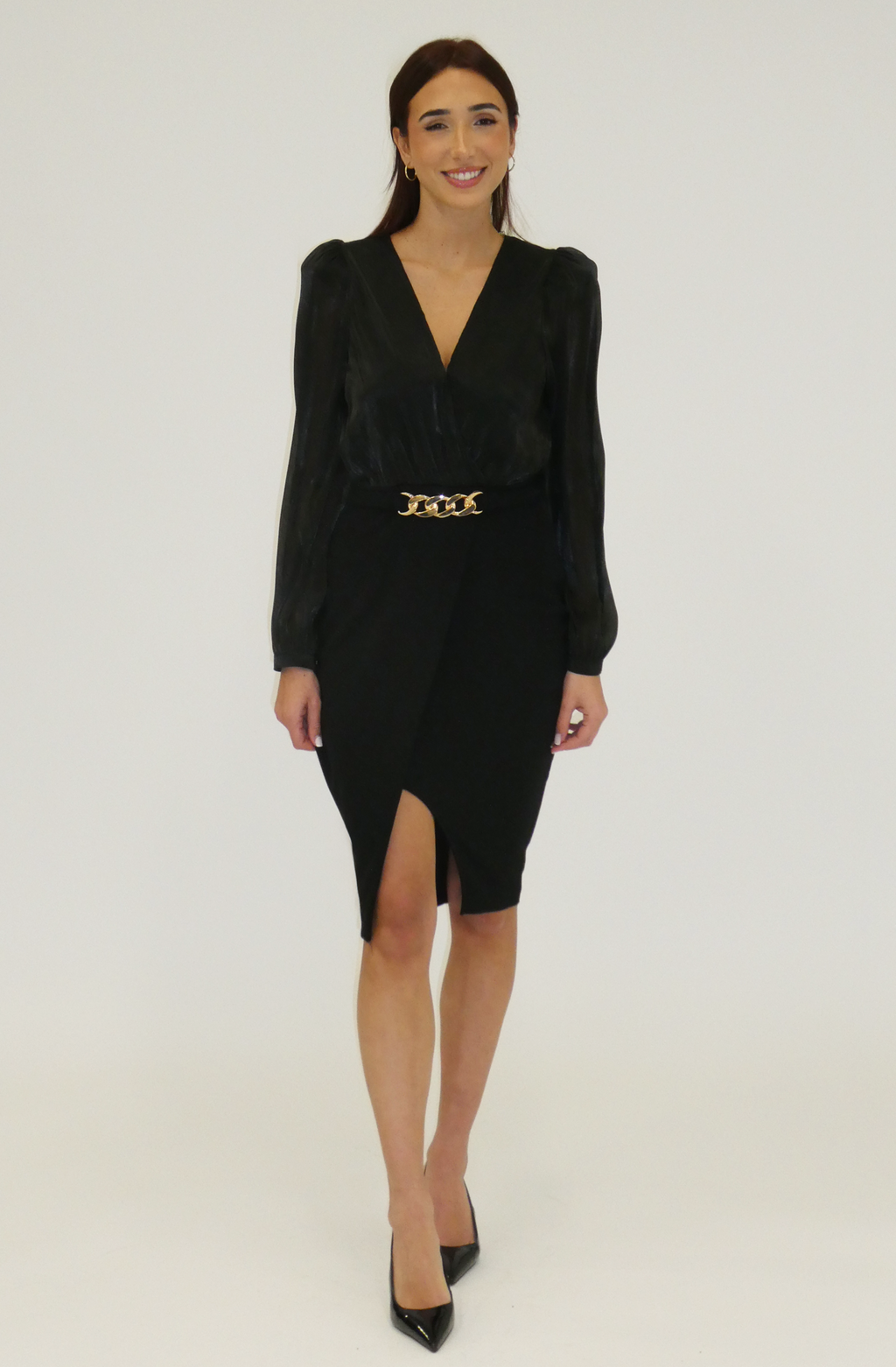 Sheer-Sleeve Mini Dress