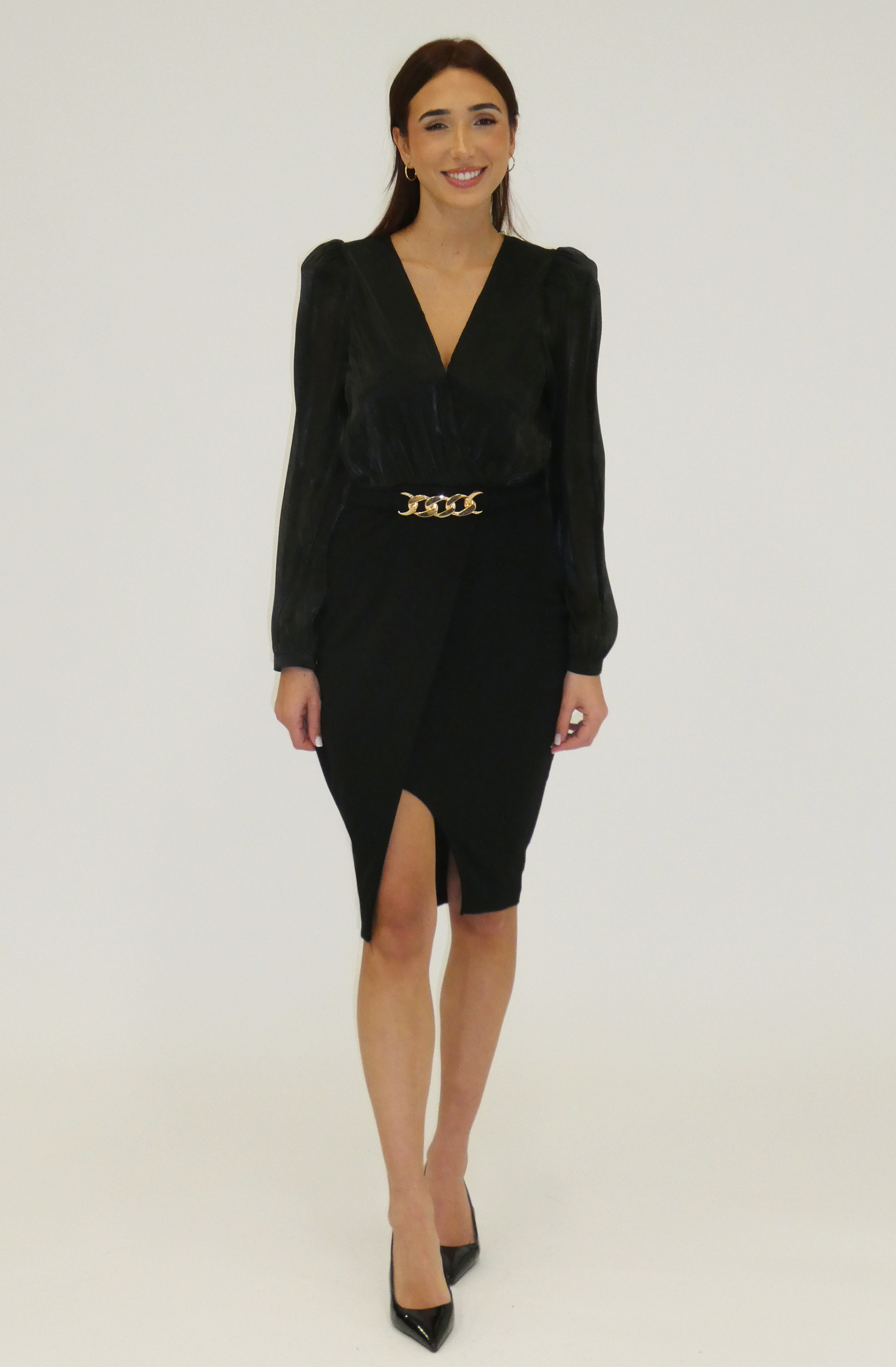 Sheer-Sleeve Mini Dress
