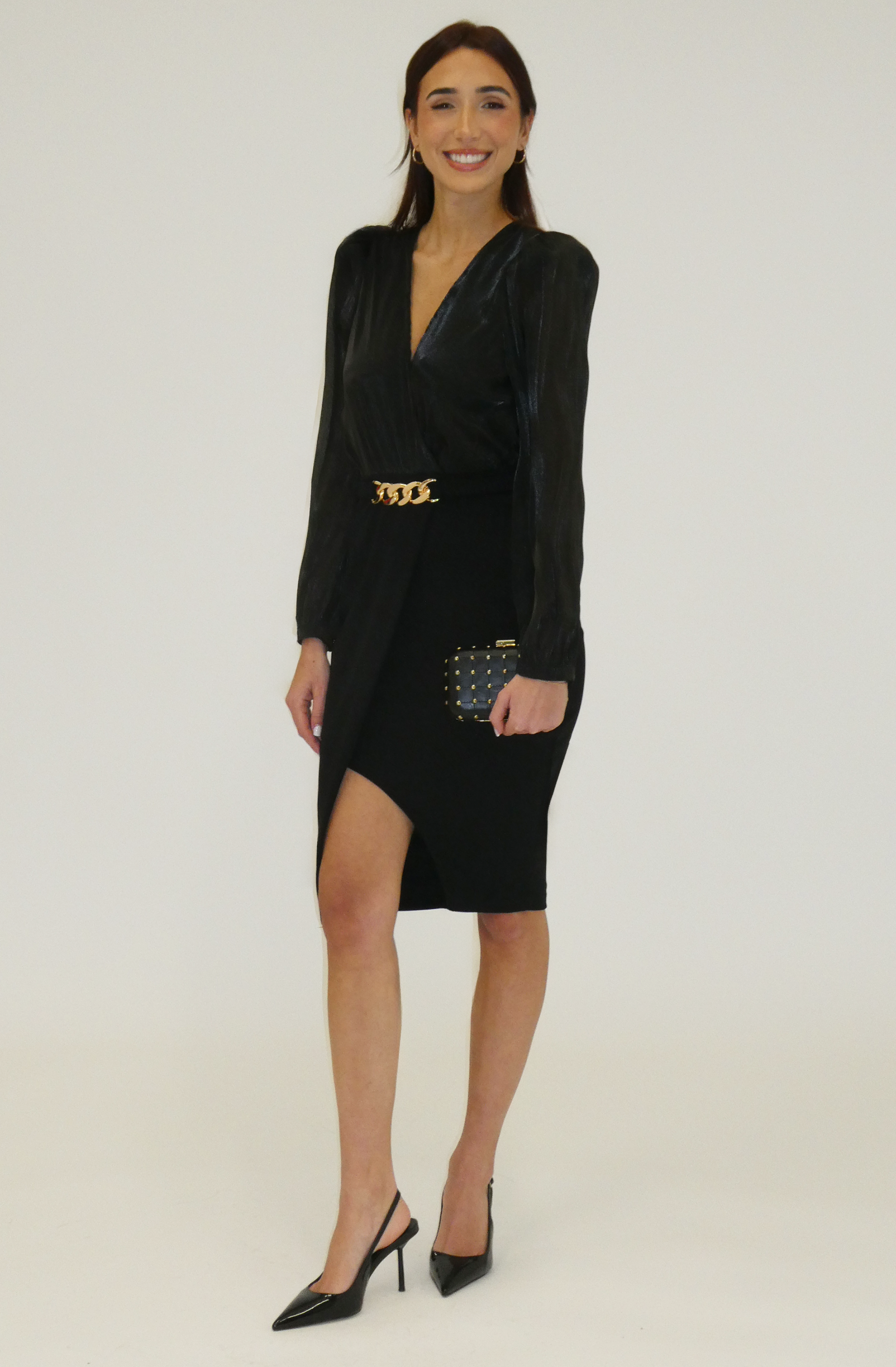 Sheer-Sleeve Mini Dress